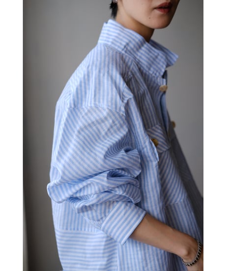ANSNAM / 牛飼いプルオーバーシャツ(LinenCotton<CARLO RIVA>/Blue Stripe)