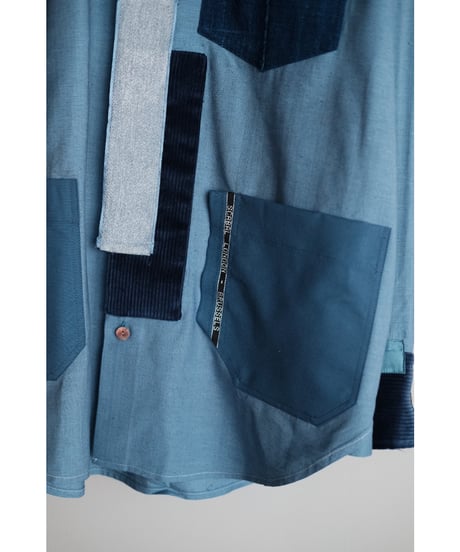 ANSNAM / Patched Shirt(Indian Silk/Blue)
