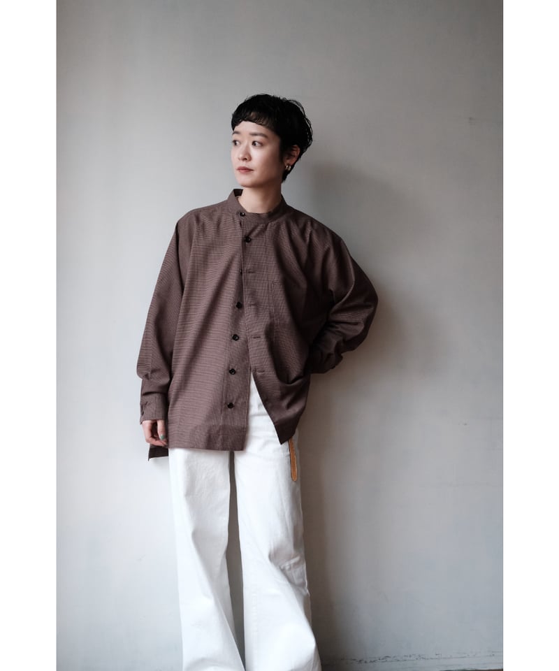 un/unbient アン 25SS 日本製 Stand Collar Shirt ウールトロピカル スタンドカラーシャツ UNSH41 1 Pale Brown Check アンビエント 長袖 チェック トップス【新古品】【中古】【un/unbient】 an - un/unbient アン 25SS 日本製 Stand Collar Shirt ウール