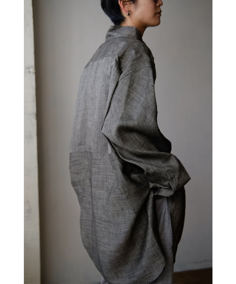 ANSNAM / 牛飼いプルオーバーシャツ(Vintage Linen/Dark Grey)