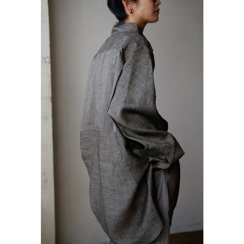 ANSNAM / 牛飼いプルオーバーシャツ(Vintage Linen/Dark Grey)