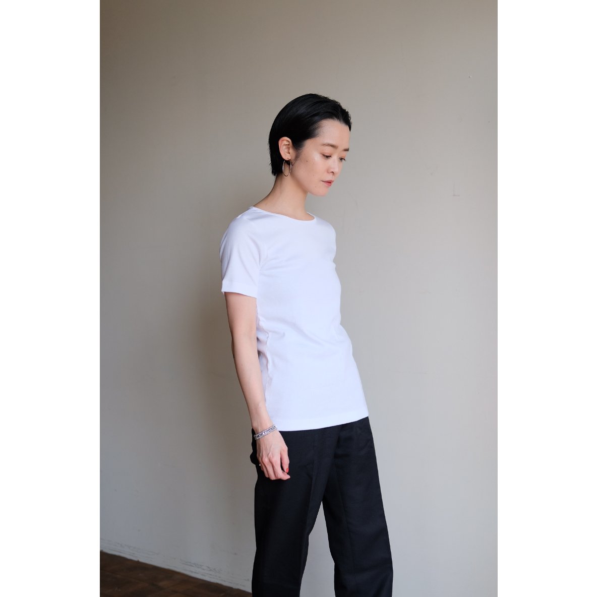 OFF-WHITE クラフィックフリントクルネックTシャツ 【関税込】 LIFiLL / 別注Cottony Soft Stretch Boatneck Tee(Wh