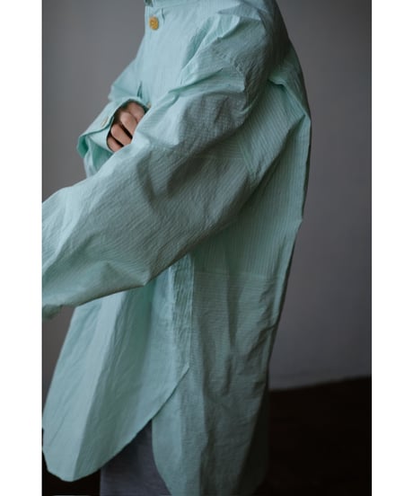 ANSNAM / 牛飼いプルオーバーシャツ(Cotton/Green×White Stripe)