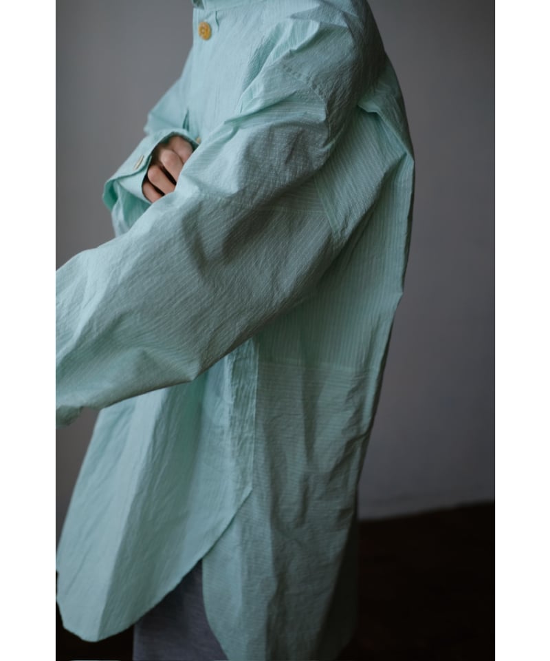 ANSNAM / 牛飼いプルオーバーシャツ(Cotton/Green×White Stripe