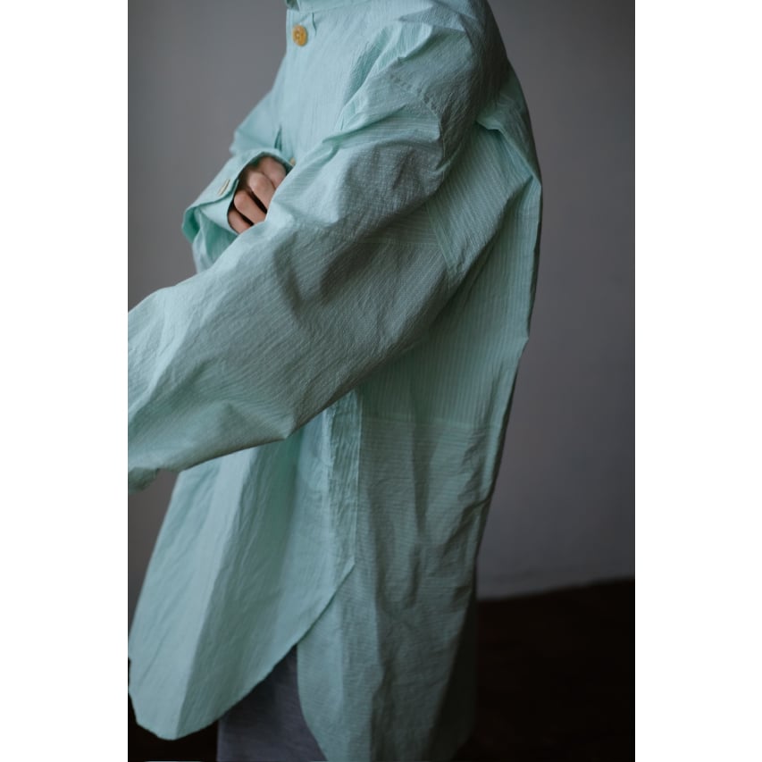 ANSNAM / 牛飼いプルオーバーシャツ(Cotton/Green×White Stripe