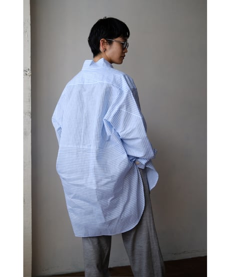 ANSNAM / 牛飼いプルオーバーシャツ(LinenCotton<CARLO RIVA>/Blue Stripe)