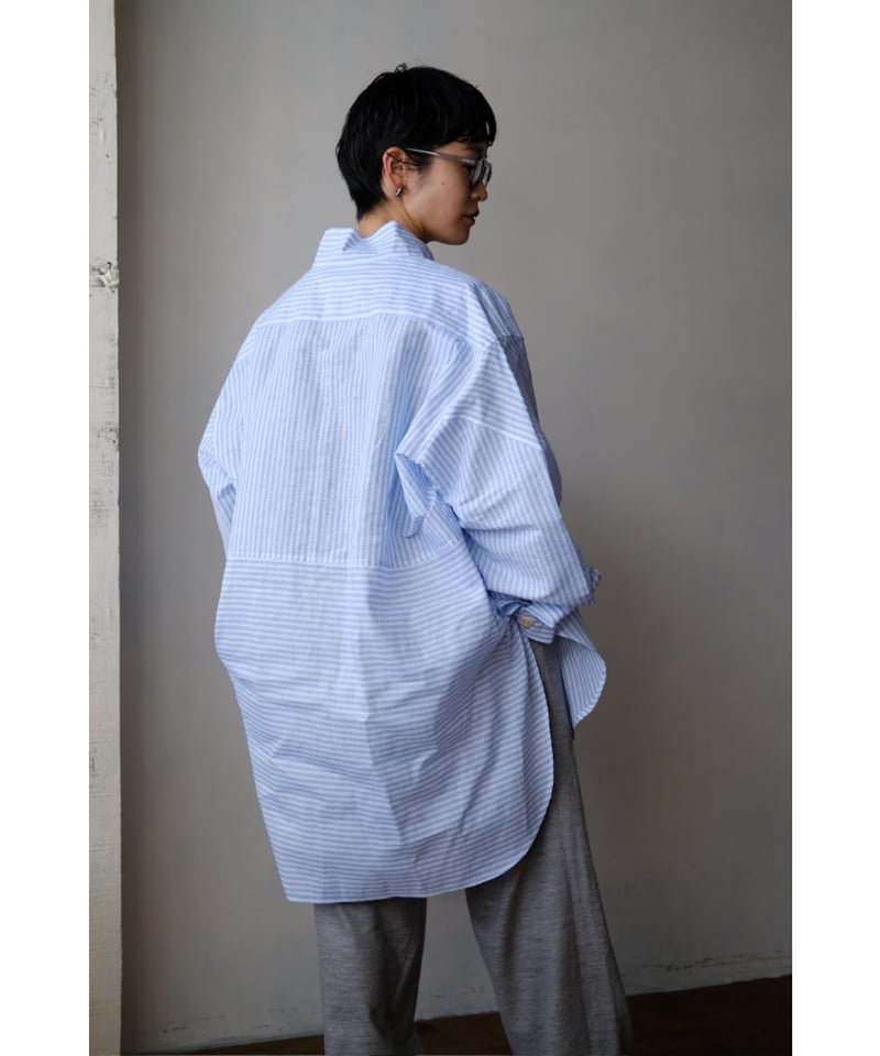 ANSNAM / 牛飼いプルオーバーシャツ Blue Stripe ANSNAM / 牛飼いプルオーバーシャツ(LinenCotton<CARLO RIVA>/B