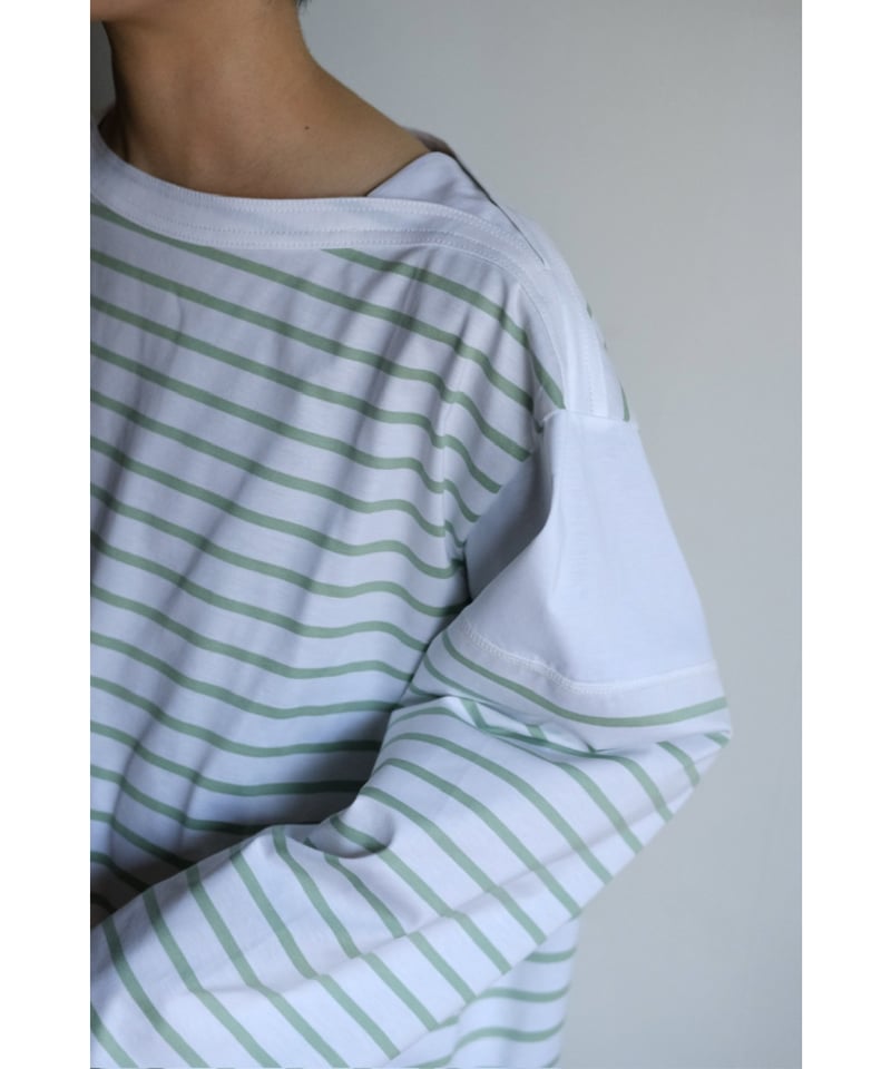 ANSNAM / Border 9/10 Sleeve Tee(White×Green) |