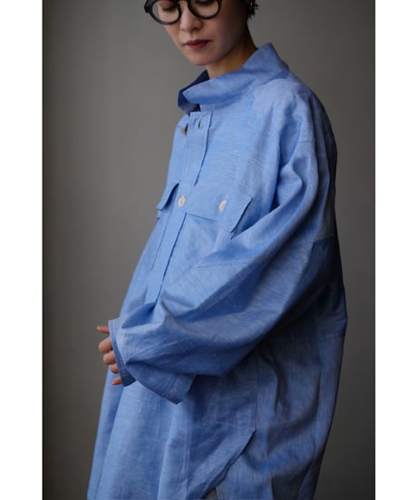 ANSNAM / 牛飼いプルオーバーシャツ(LinenCotton<CARLO RIVA)/Oxford Blue)