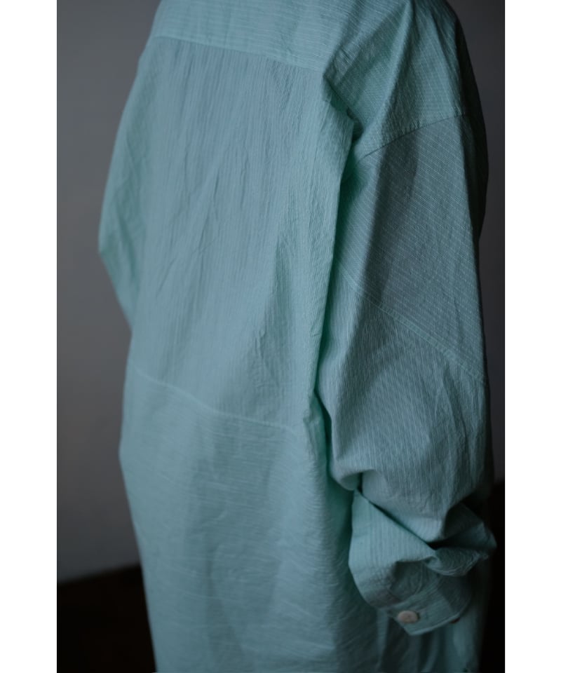 ANSNAM / 牛飼いプルオーバーシャツ(Cotton/Green×White Stripe