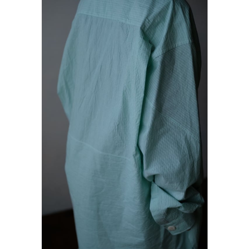 ANSNAM / 牛飼いプルオーバーシャツ(Cotton/Green×White Stripe
