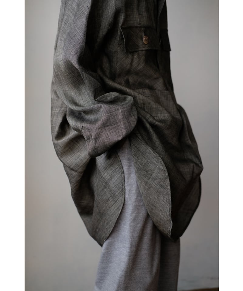ANSNAM / 牛飼いプルオーバーシャツ(Vintage Linen/Dark Grey)