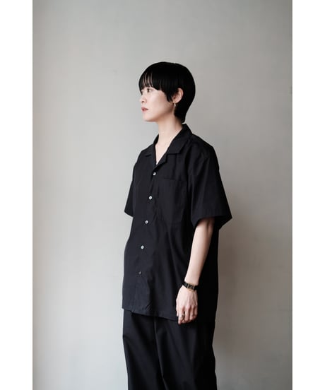 matereal / Cotton Silk Open Collar Shirt(Navy)