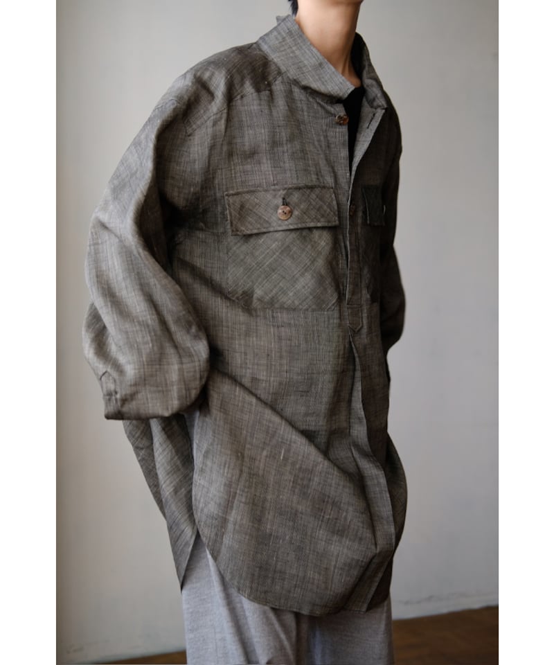 ANSNAM / 牛飼いプルオーバーシャツ(Vintage Linen/Dark Grey)