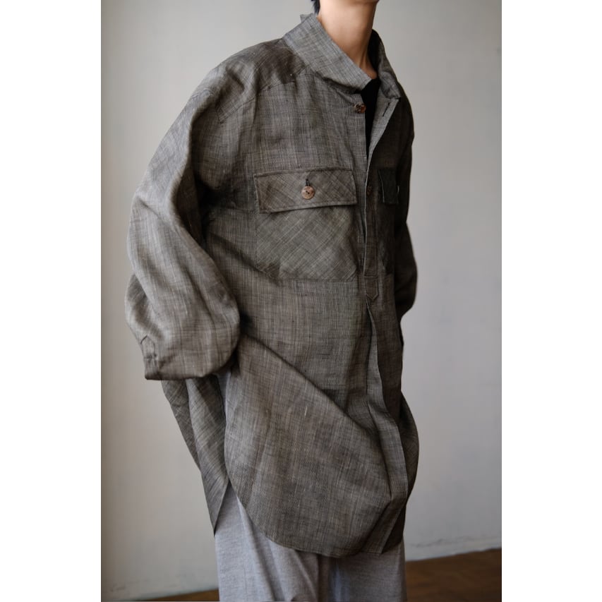 ANSNAM  牛飼シャツ　vintage linen ANSNAM / 牛飼いプルオーバーシャツ(Vintage Linen/Dark Grey)