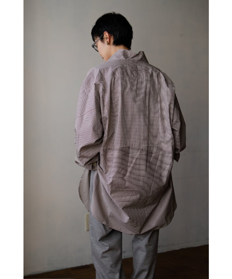 ANSNAM / 牛飼いプルオーバーシャツ(Cotton<SIDOGRAS>/Red×Grey