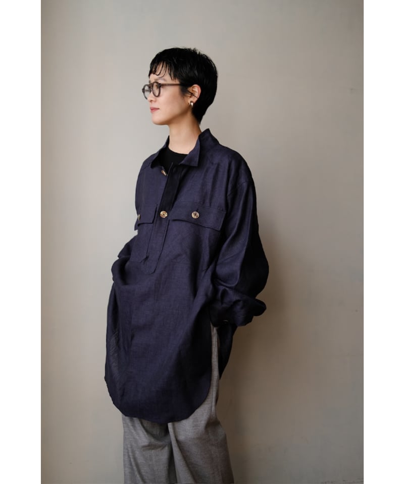 ANSNAM / 牛飼いプルオーバーシャツ(Linen/Navy) | PARK