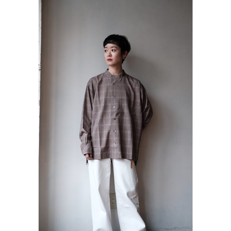un/unbient / Stand Collar Shirt(Pale Brown Chec un/unbient / Stand Collar Shirt(Pale Brown Chec