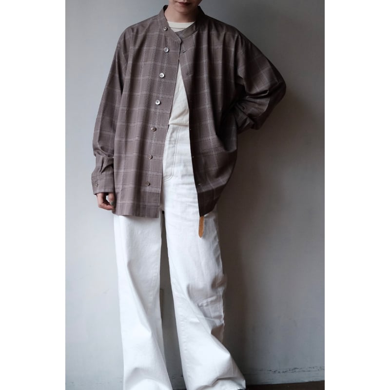 un/unbient / Stand Collar Shirt(Pale Brown Chec