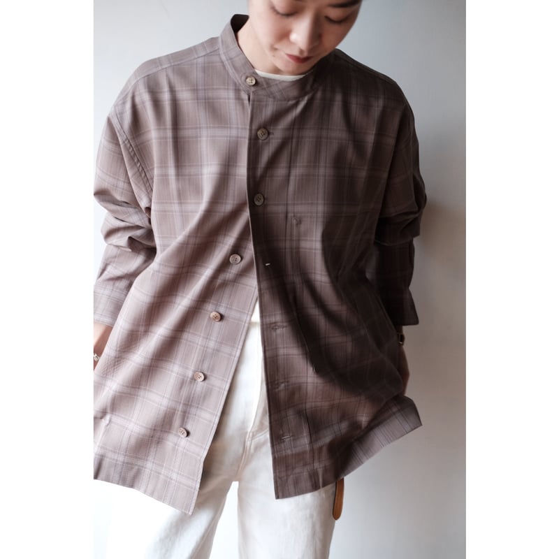 un/unbient / Stand Collar Shirt(Pale Brown Chec un/unbient / Stand Collar Shirt(Pale Brown Chec