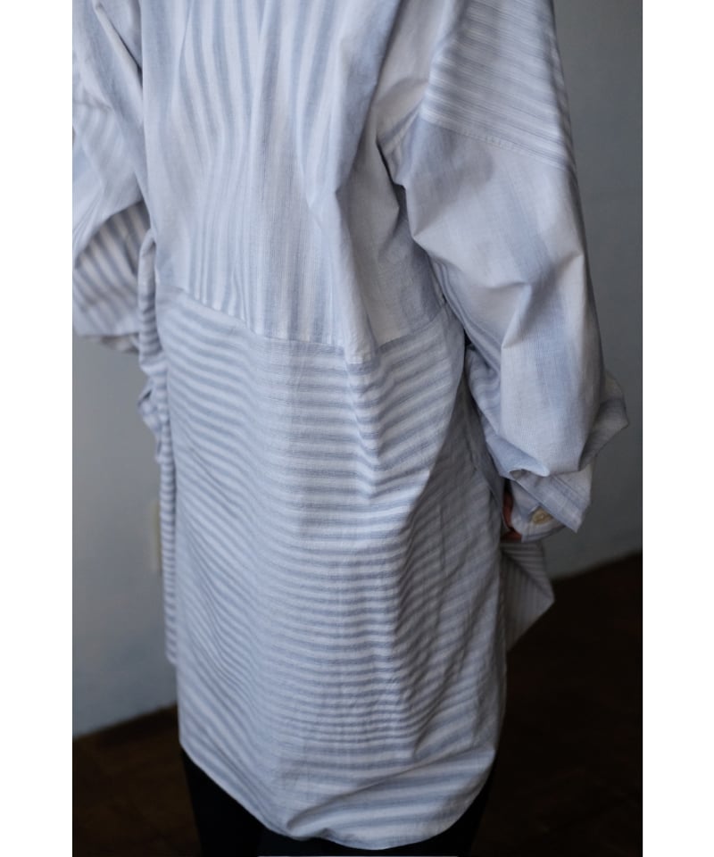 ANSNAM / 牛飼いプルオーバーシャツ(CottonSilk/Pale Grey Stri