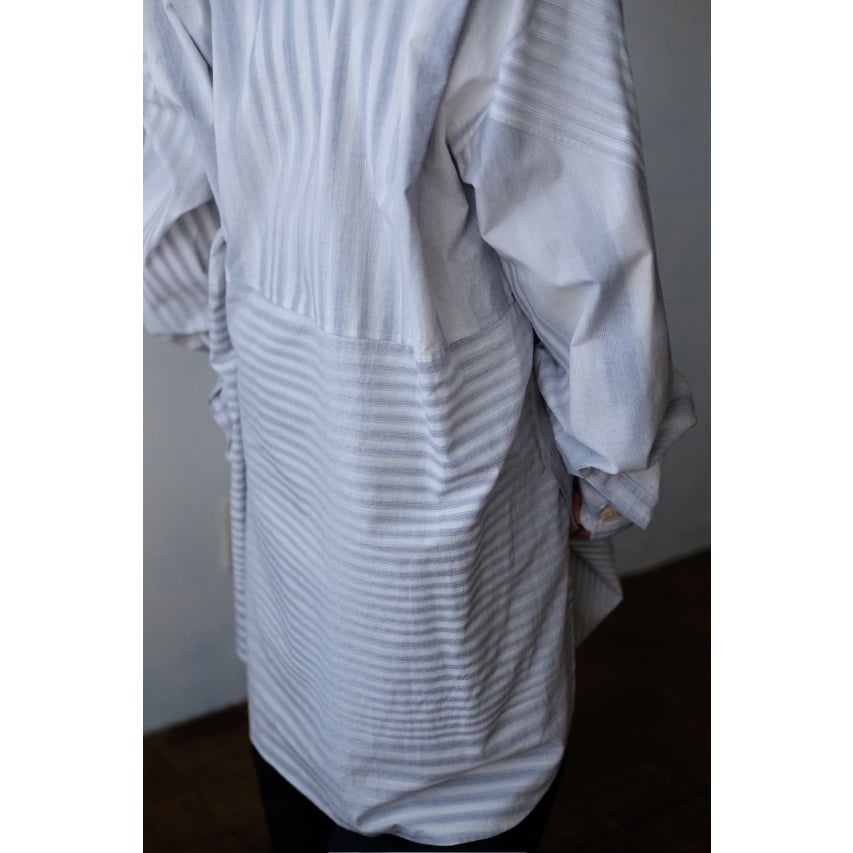 ANSNAM / 牛飼いプルオーバーシャツ(CottonSilk/Pale Grey Stri