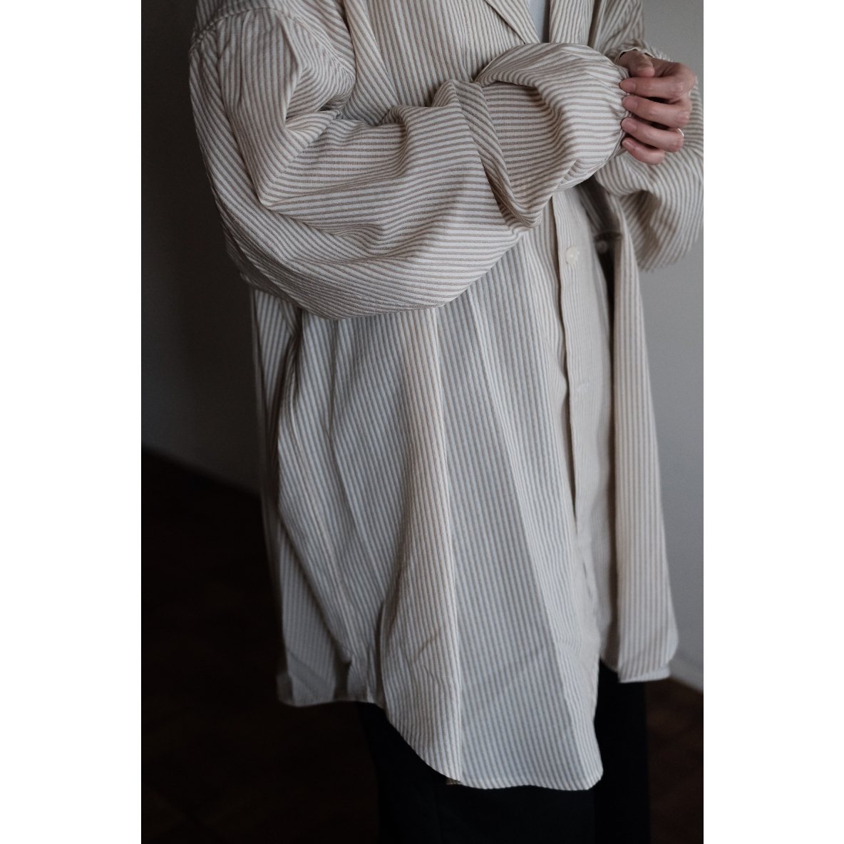 the Mad Shop / Wool Stripe Shirt Jacket(Brown) 