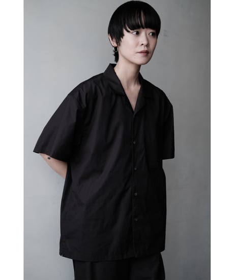 matereal / Cotton Silk Open Collar Shirt(Black)