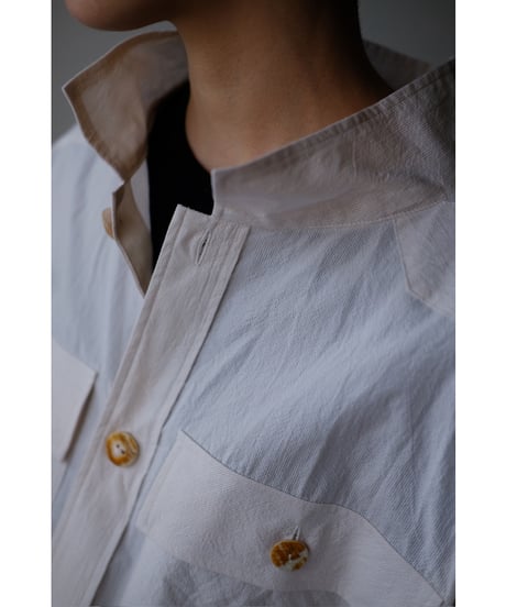 ANSNAM / 牛飼いプルオーバーシャツ(Cotton/Beige×White Stripe)
