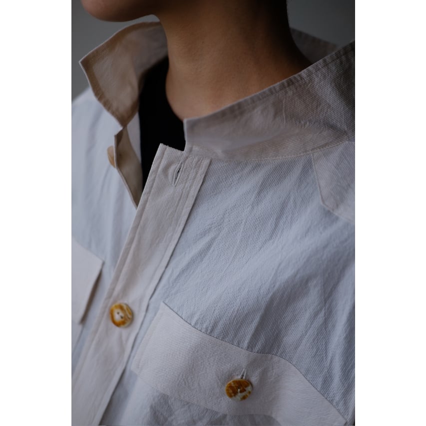 ANSNAM / 牛飼いプルオーバーシャツ(Cotton/Beige×White Stripe