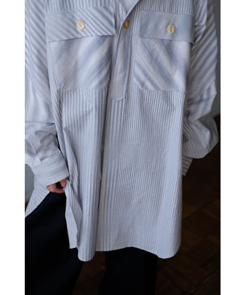 ANSNAM / 牛飼いプルオーバーシャツ(CottonSilk/Pale Grey Stri