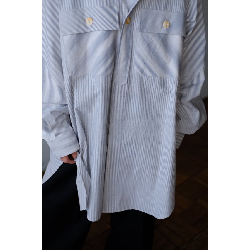 ANSNAM / 牛飼いプルオーバーシャツ(CottonSilk/Pale Grey Stri