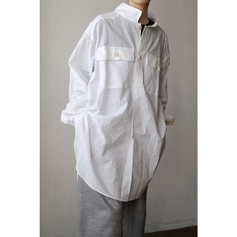 FROMFIRST Musee - 美品　アンミヌ　オーバーシャツ ANSNAM / 牛飼いプルオーバーシャツ(Cotton/White Stripe) | PARK