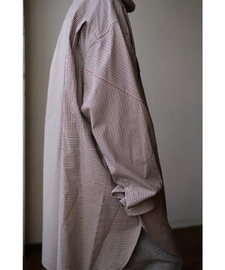ANSNAM / 牛飼いプルオーバーシャツ(Cotton<SIDOGRAS>/Red×Grey×White Micro Check)