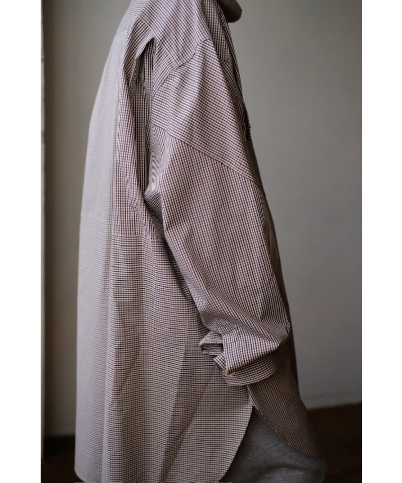 ANSNAM / 牛飼いプルオーバーシャツ(Cotton<SIDOGRAS>/Red×Grey