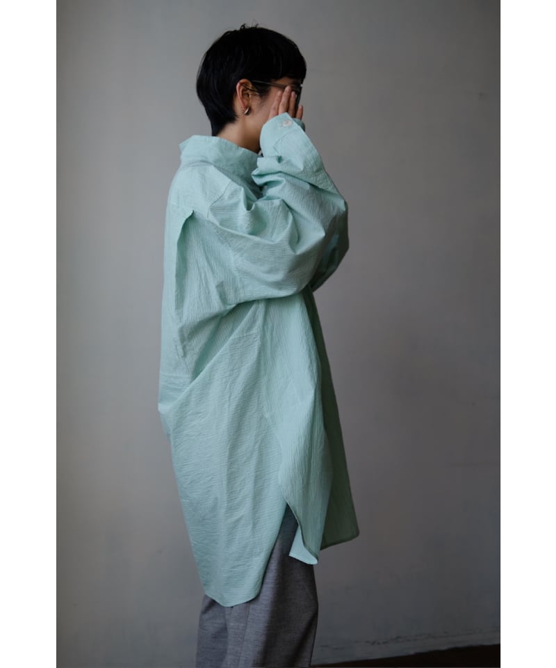 ANSNAM / 牛飼いプルオーバーシャツ(Cotton/Green×White Stripe