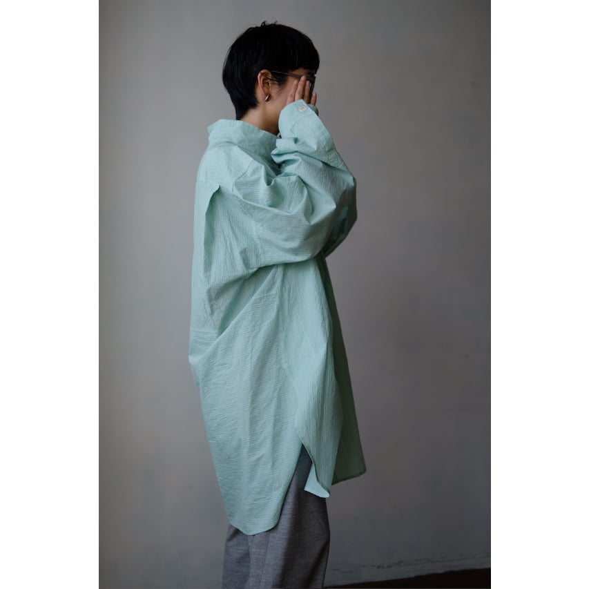 ANSNAM / 牛飼いプルオーバーシャツ(Cotton/Green×White Stripe