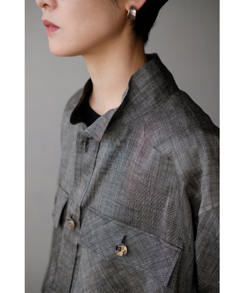 ANSNAM / 牛飼いプルオーバーシャツ(Vintage Linen/Dark Grey)