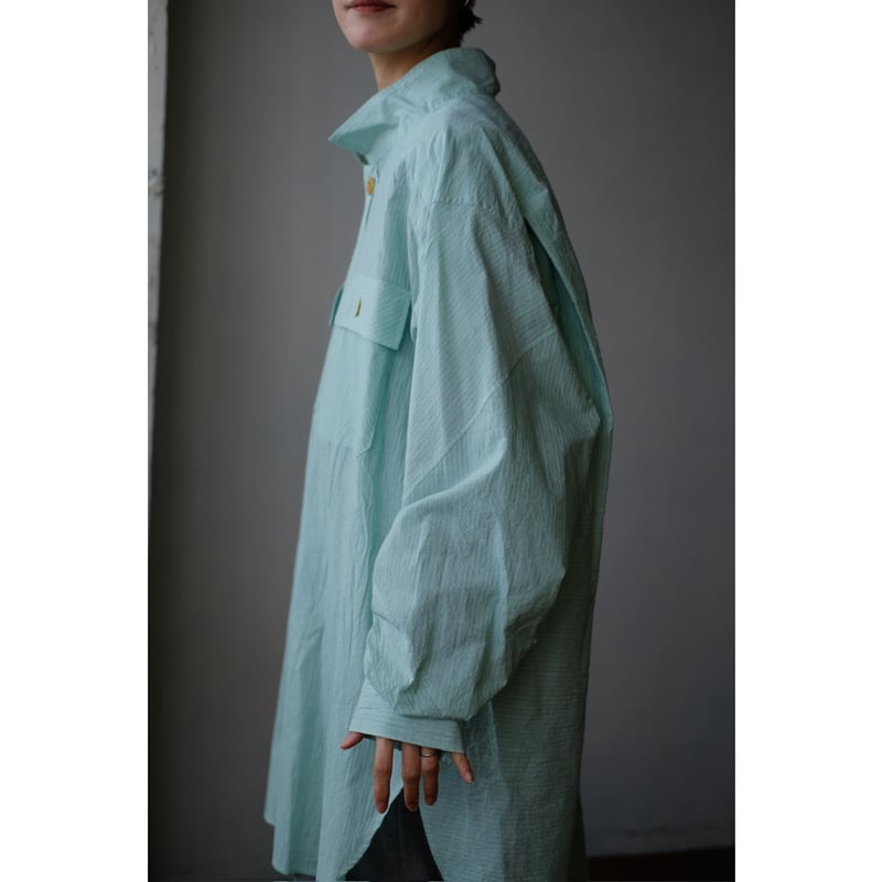 ANSNAM / 牛飼いプルオーバーシャツ Blue Stripe ANSNAM / 牛飼いプルオーバーシャツ(LinenCotton<CARLO RIVA>/B