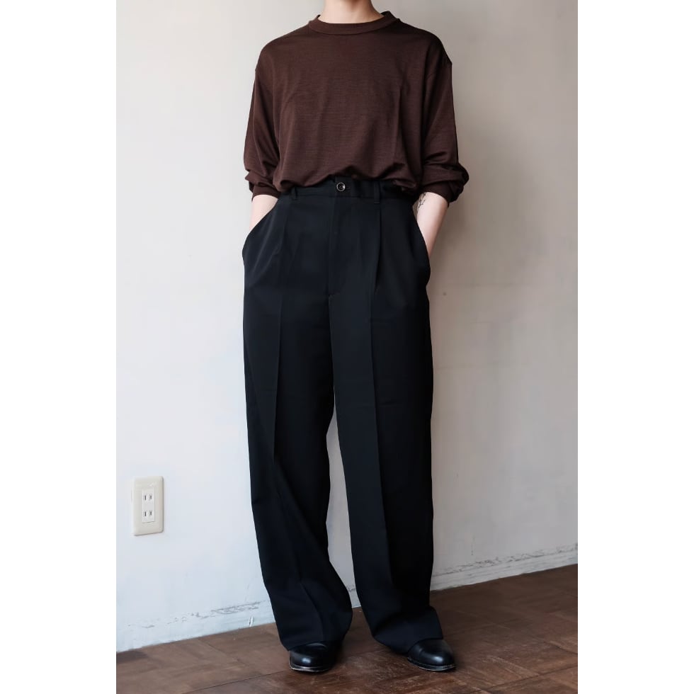 BISOWN / WOOL GABA 1TUCK EASY SLACKS(True Black