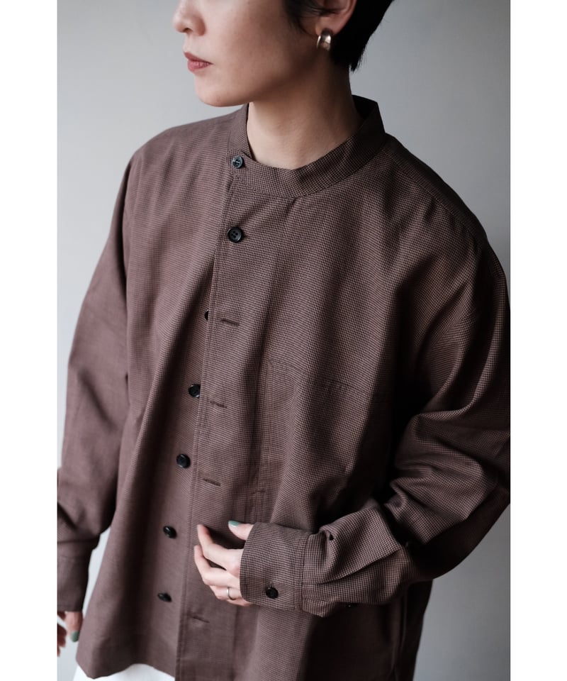 un/unbient / Stand Collar Shirt(Brick/Black) | 