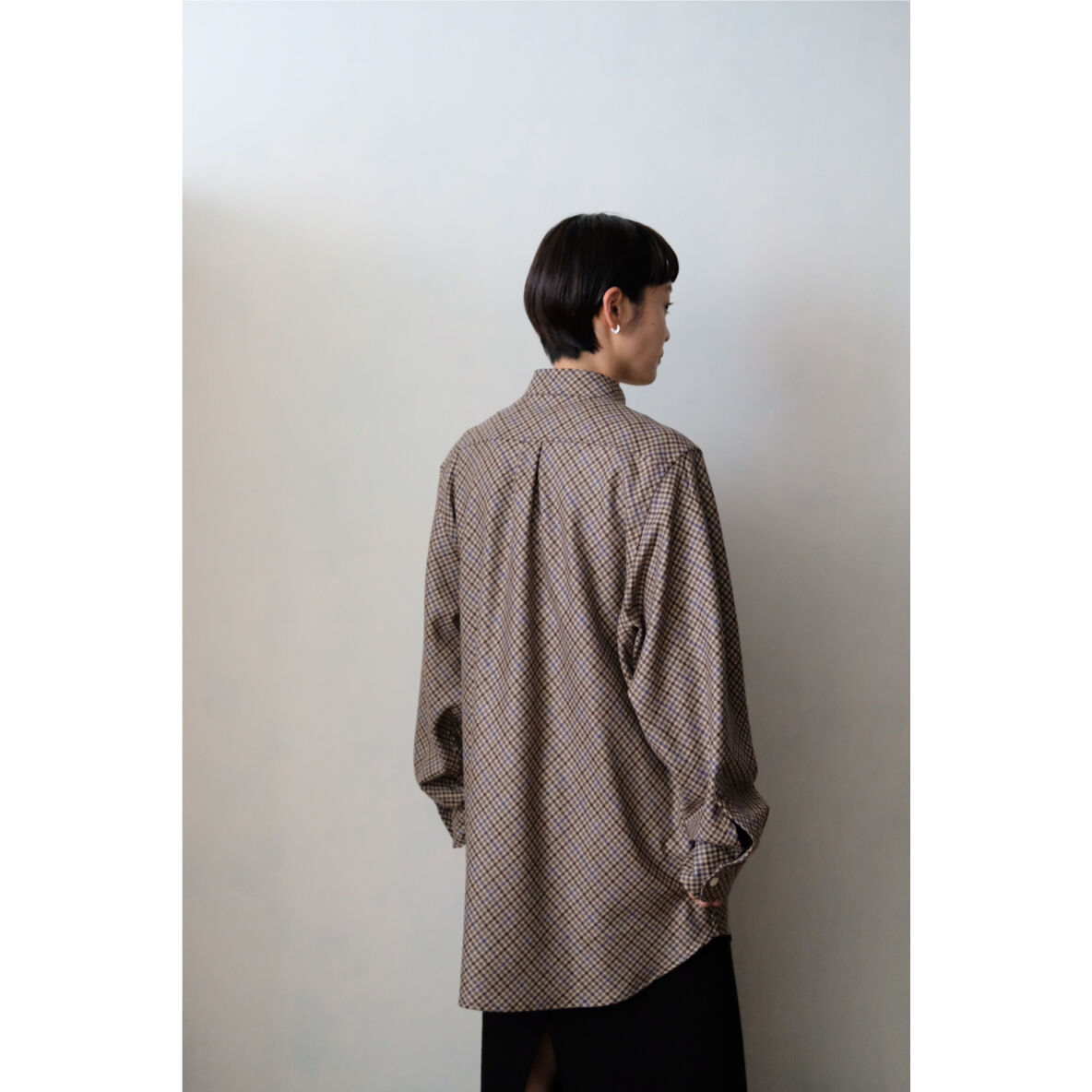 ANSNAM / Bias Wool Shirt(Beige Mix Check Pattern)