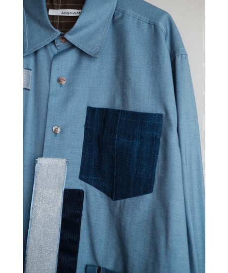 ANSNAM / Patched Shirt(Indian Silk/Blue)