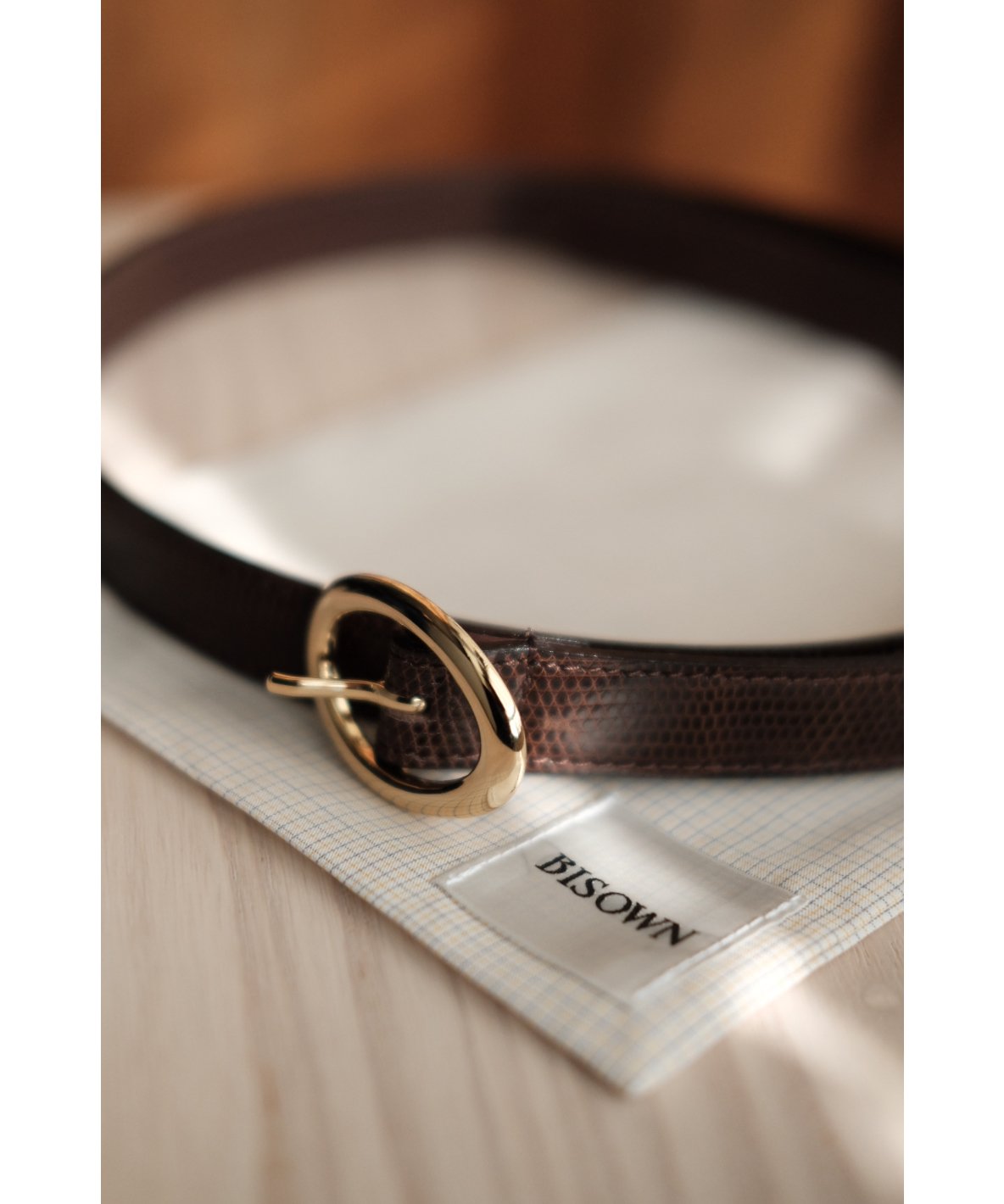 BISOWN / LIZARD OVAL BELT(Dark Brown) | PARK