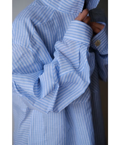 ANSNAM / 牛飼いプルオーバーシャツ(LinenCotton<CARLO RIVA>/Blue Stripe)