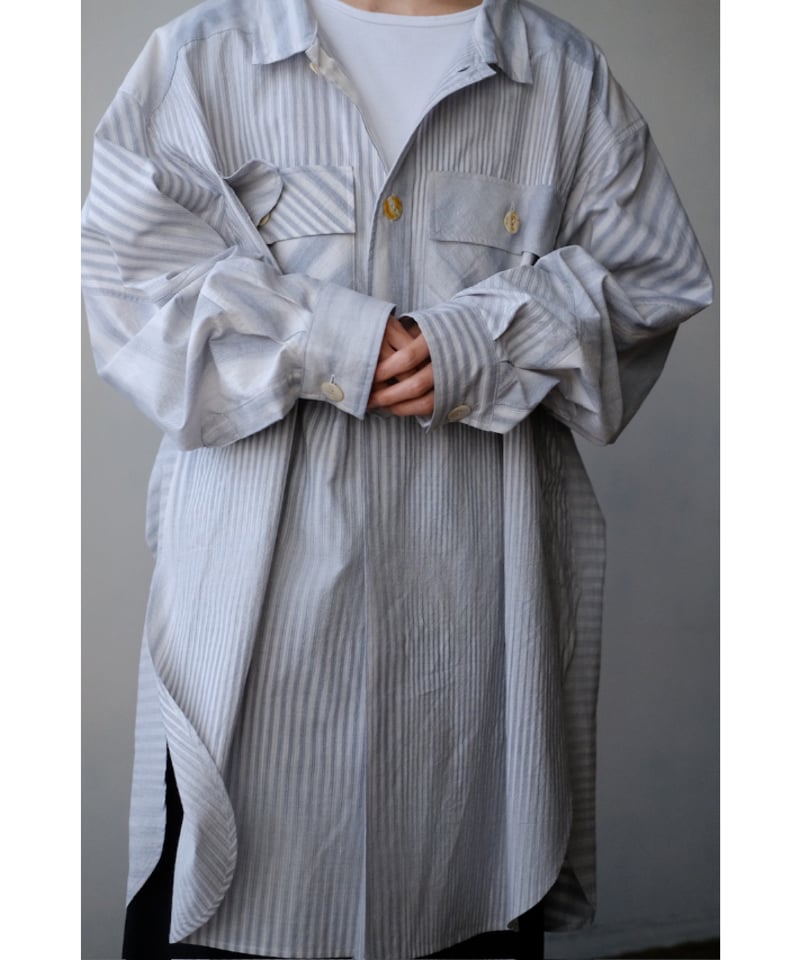 ANSNAM / 牛飼いプルオーバーシャツ(CottonSilk/Pale Grey Stri