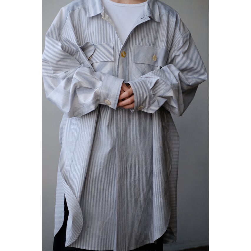 ANSNAM / 牛飼いプルオーバーシャツ(CottonSilk/Pale Grey Stri