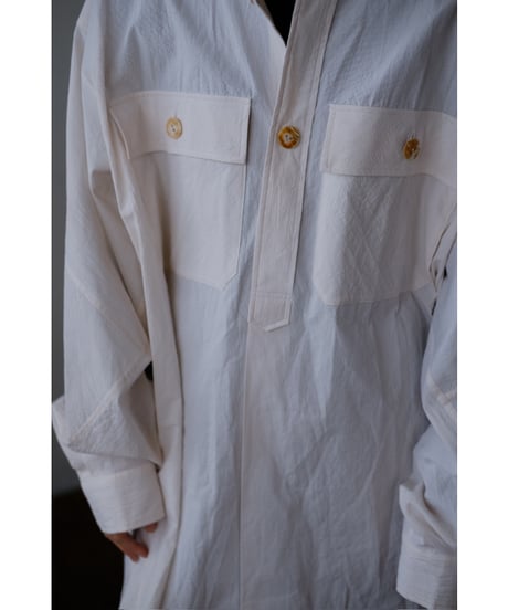 ANSNAM / 牛飼いプルオーバーシャツ(Cotton/Beige×White Stripe)