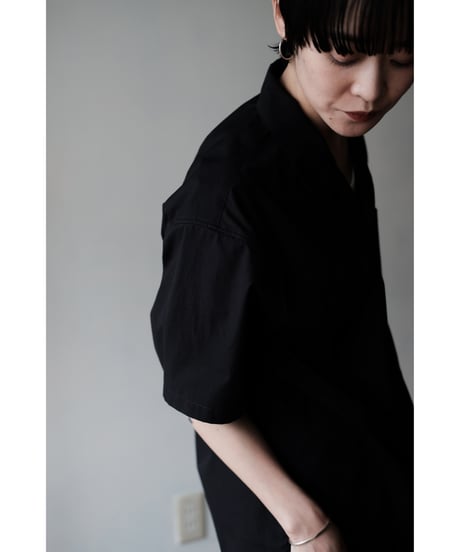 matereal / Cotton Silk Open Collar Shirt(Navy)