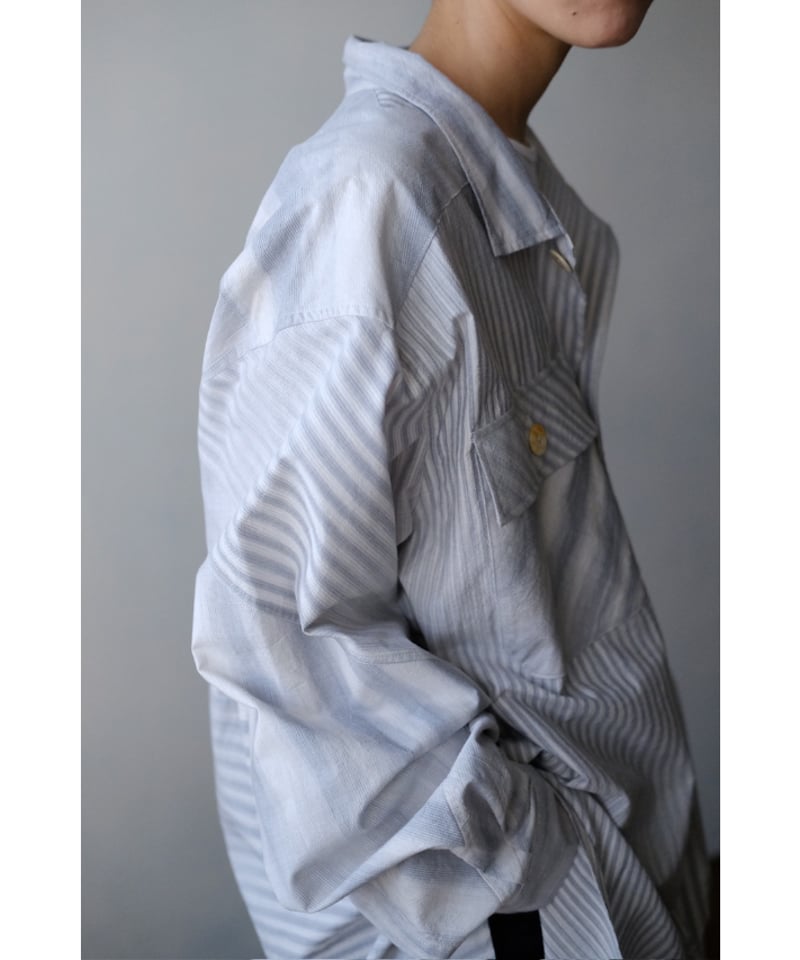 ANSNAM / 牛飼いプルオーバーシャツ(CottonSilk/Pale Grey Stri